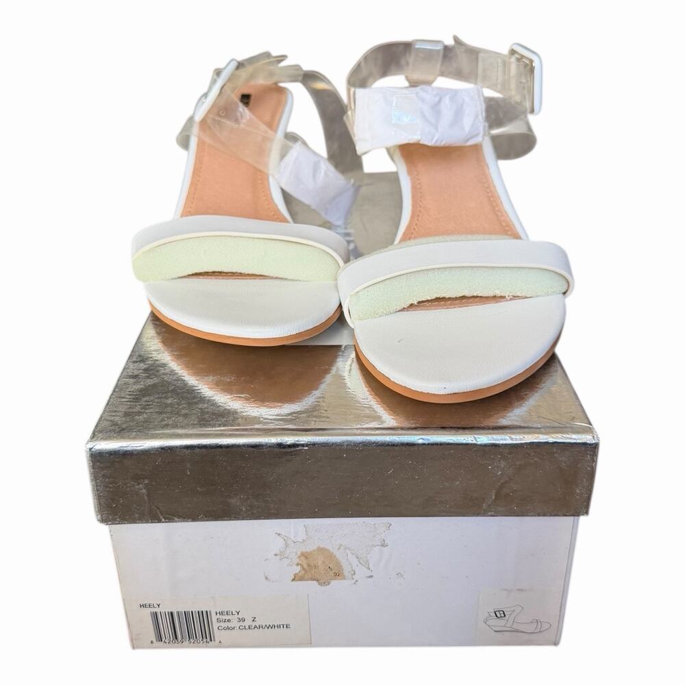 Matiko Heely White Clear Vinyl Wedge Sandals Ankle Strap NIB Women’s Size 39